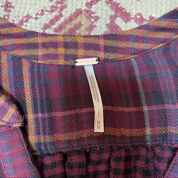 FREE PEOPLE COME OVER PLAID FLANNEL WINE M - Picture 3 of 9